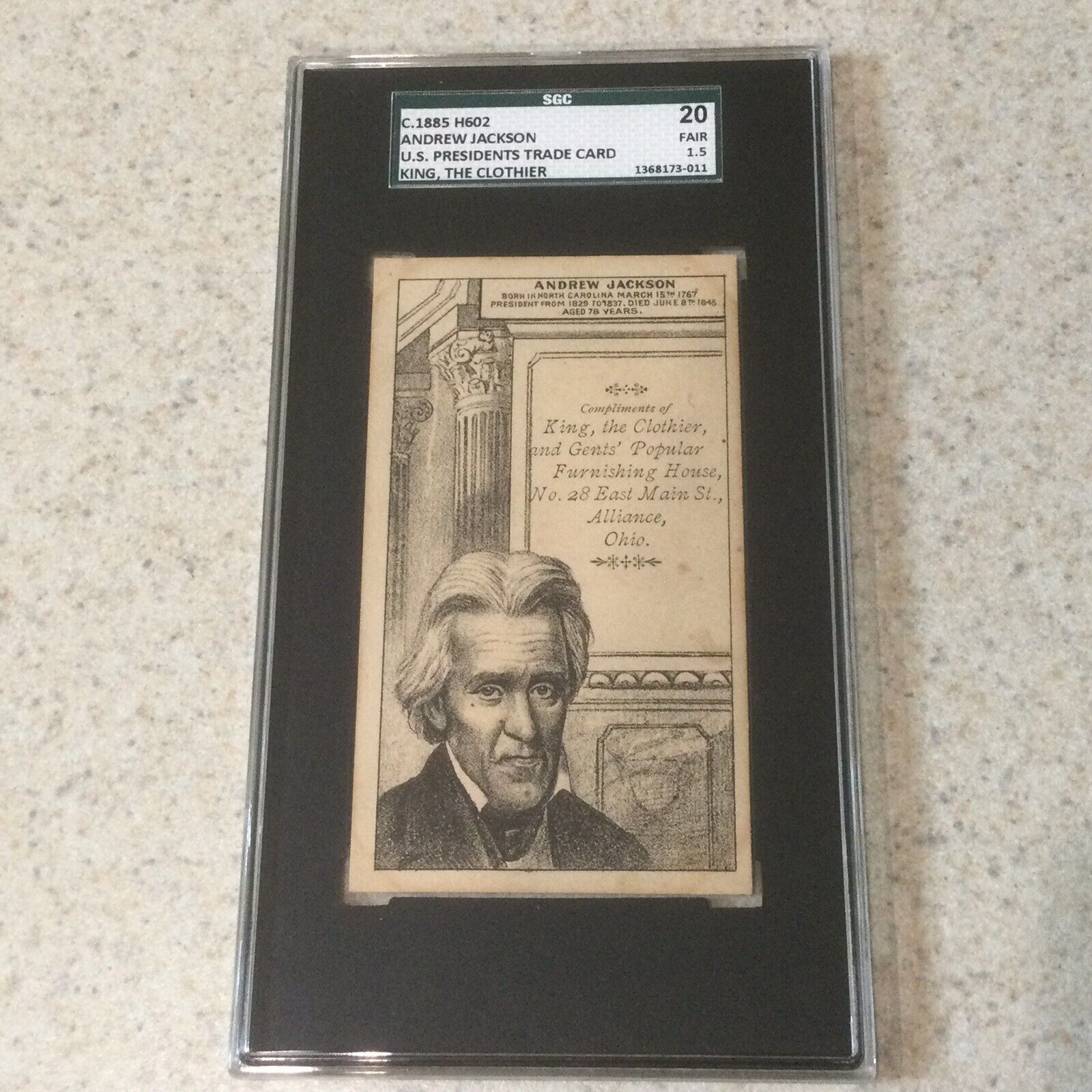 c.1885 H602 U.S. Presidents Trade Card - Andrew Jackson SGC Fair 1.5