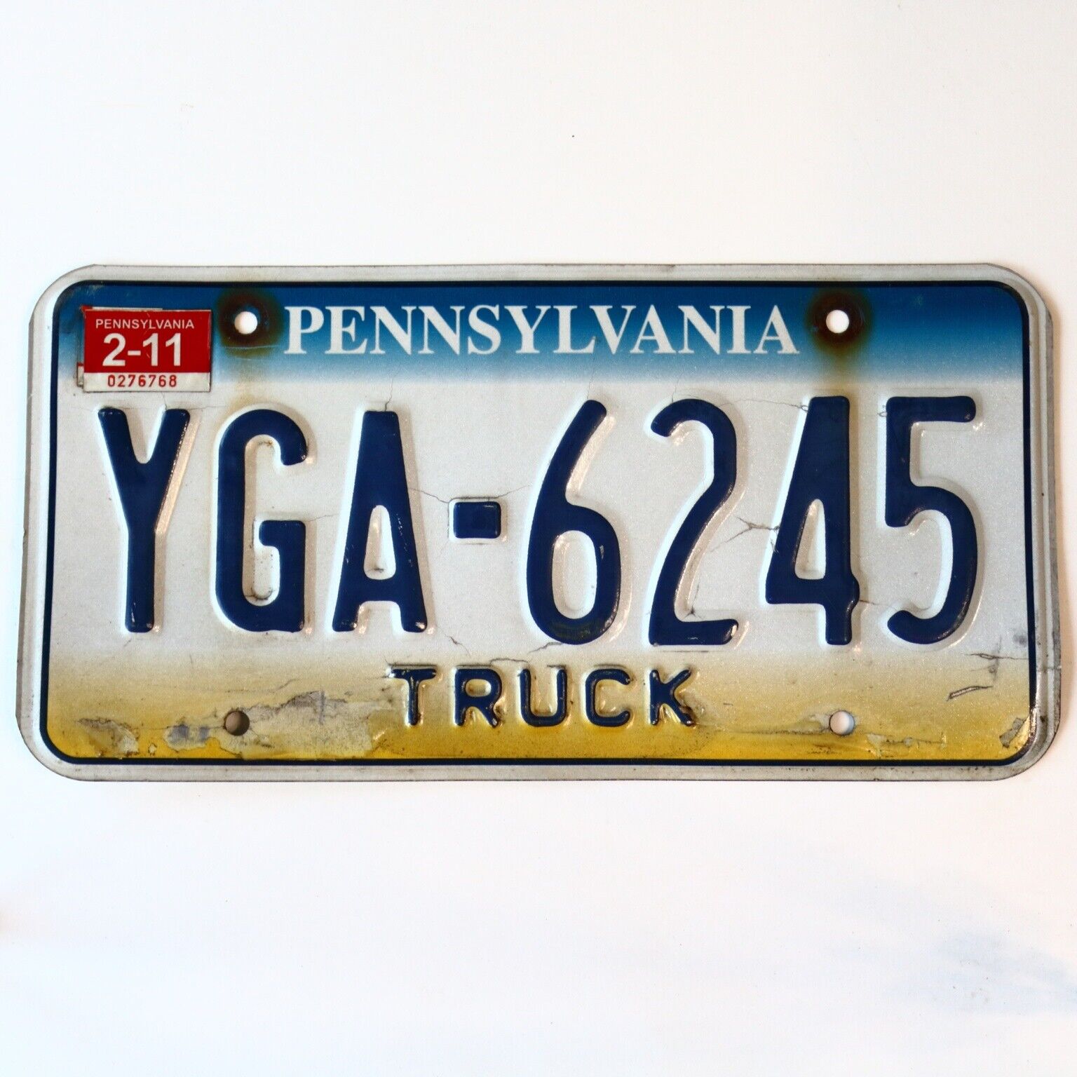 2011 United States Pennsylvania Base Truck License Plate YGA-6245