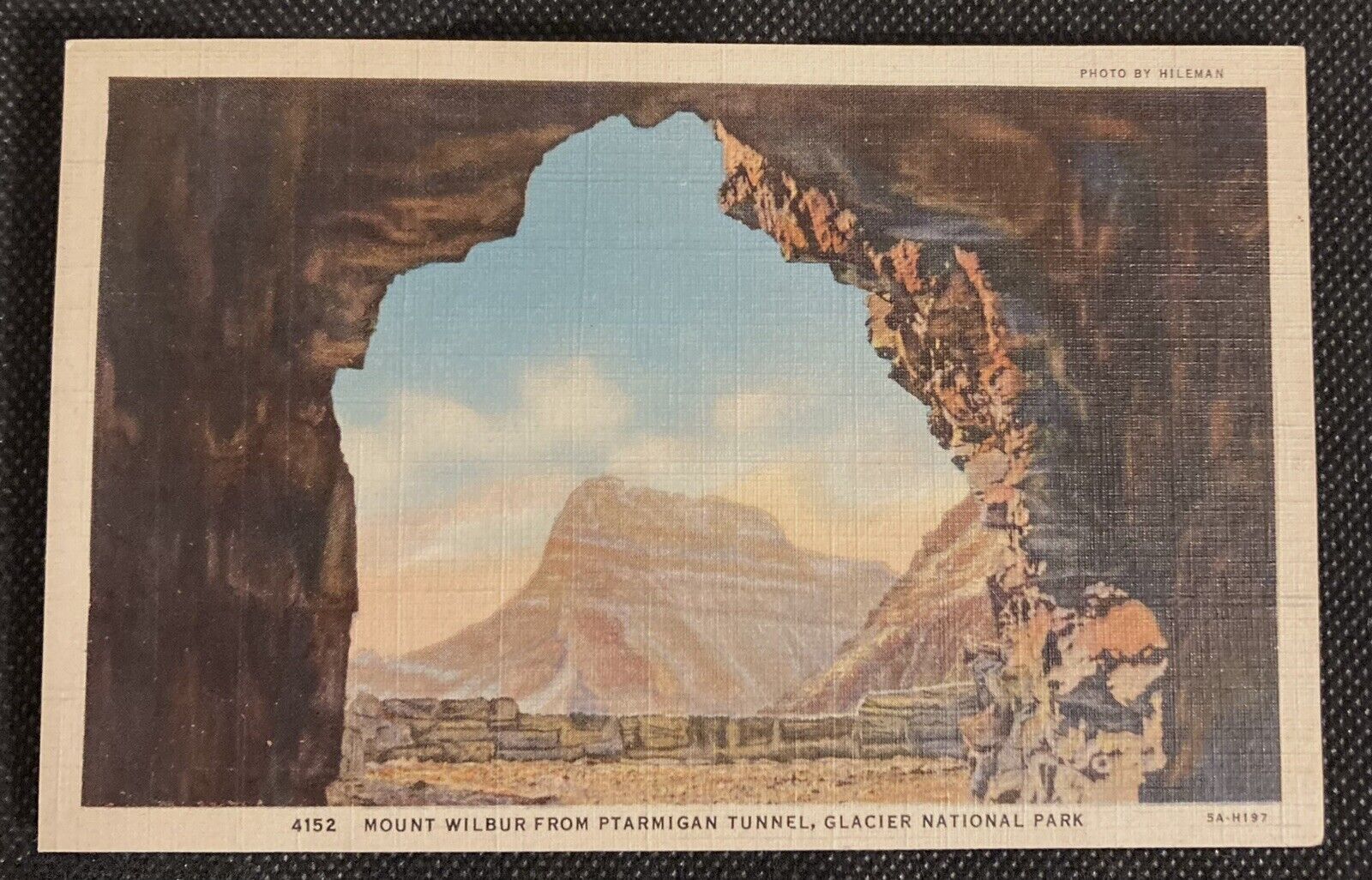 Vintage 1935 Glacier NP Linen Postcard Mt. Wilbur From Ptarmigan Tunnel