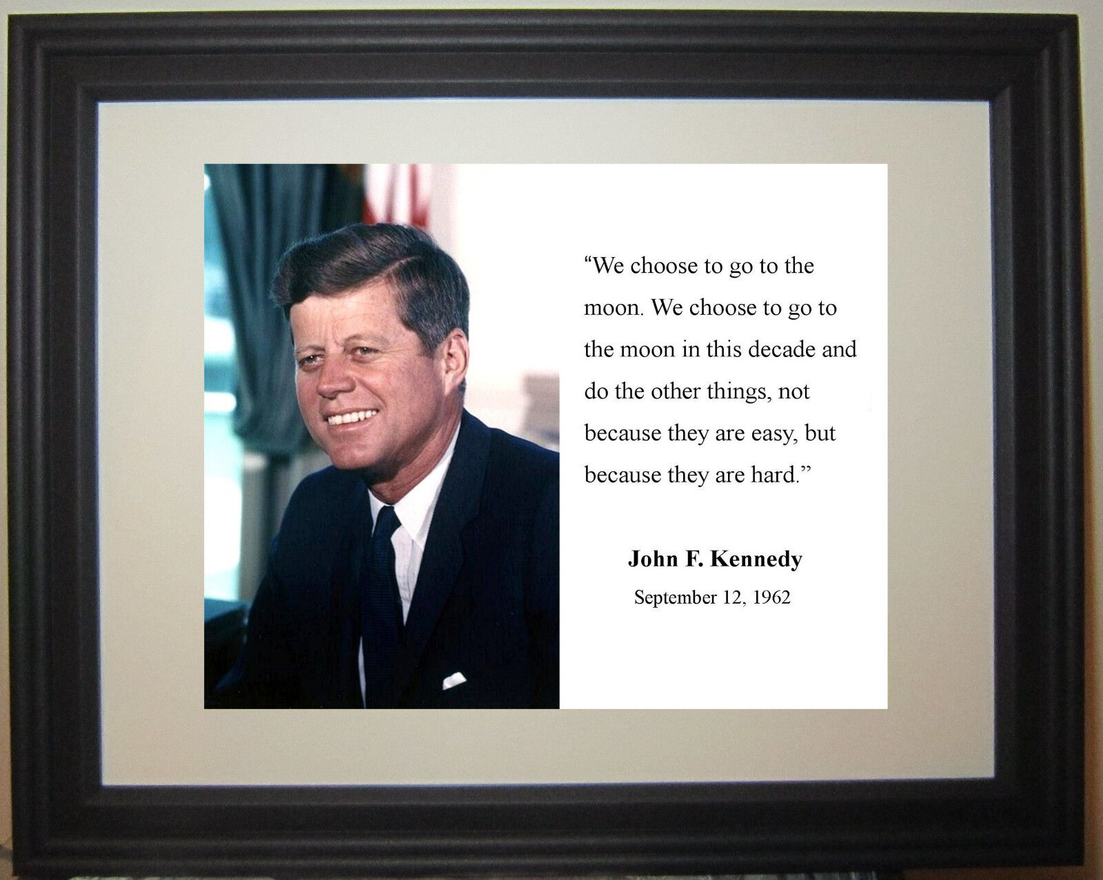President John F. Kennedy JFK USA Moon Famous Quote Framed & Matted Photo