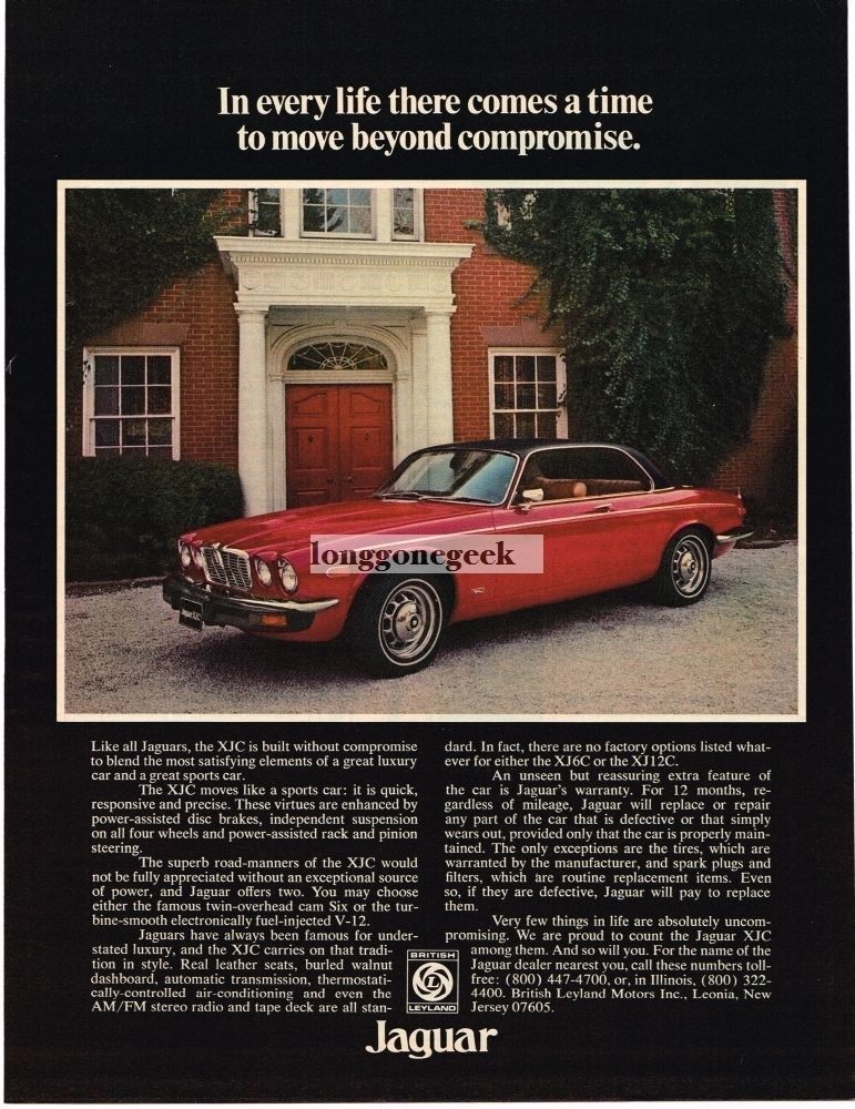 1976 Jaguar XJC Red 2-door Coupe Vintage Ad 