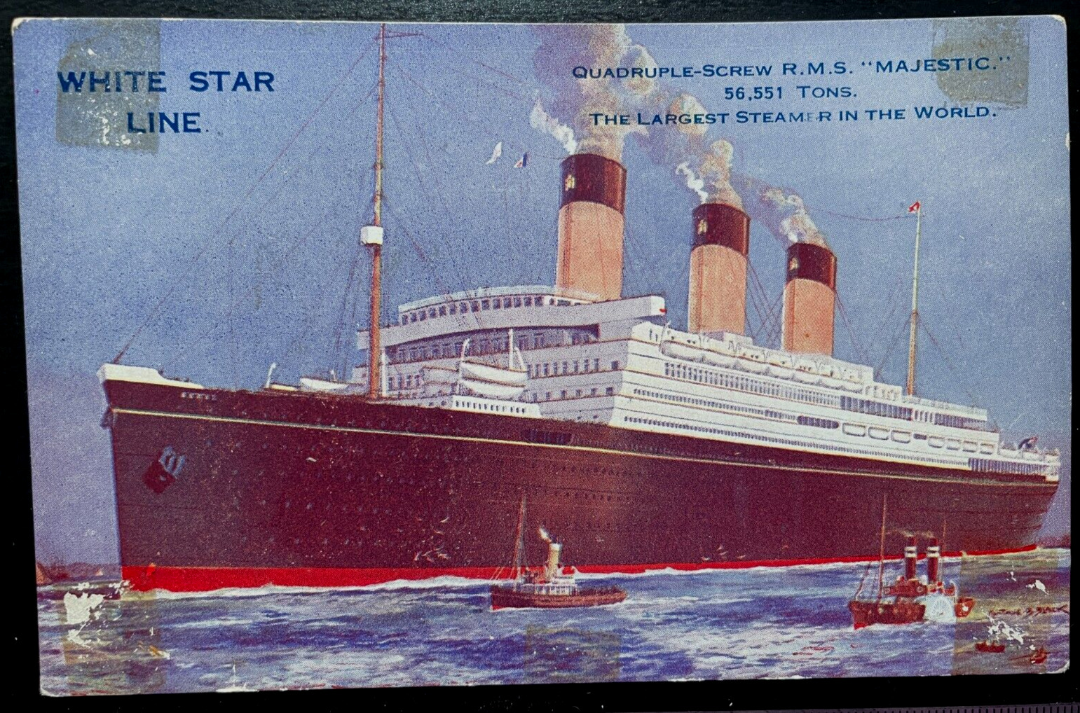 Vintage Postcard 1920s White Star Line, RMS Majestic, Largest Steamer in World