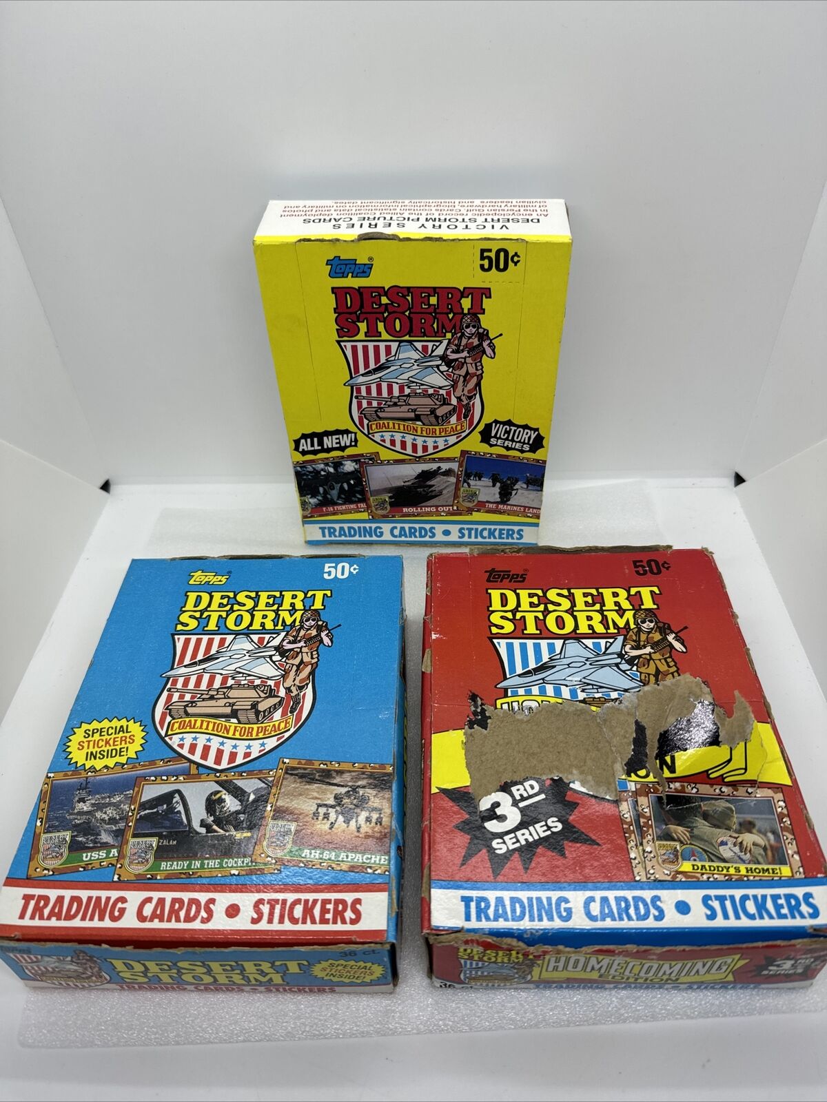 Lot of 3 Vintage 1991 Topps Desert Storm Series 1, 2, 3 Trading Cards Wax Boxes