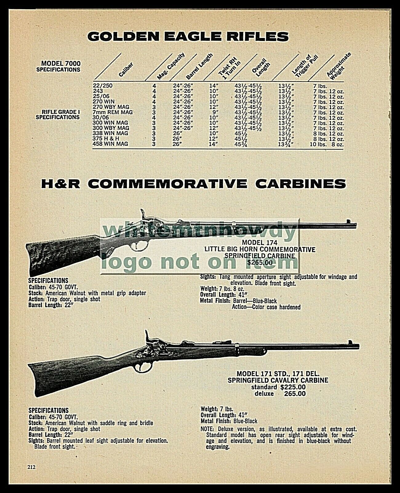 1979 H&R Littleton Big Horn & Springfield Cavalry Commemorative Carbine PRINT AD