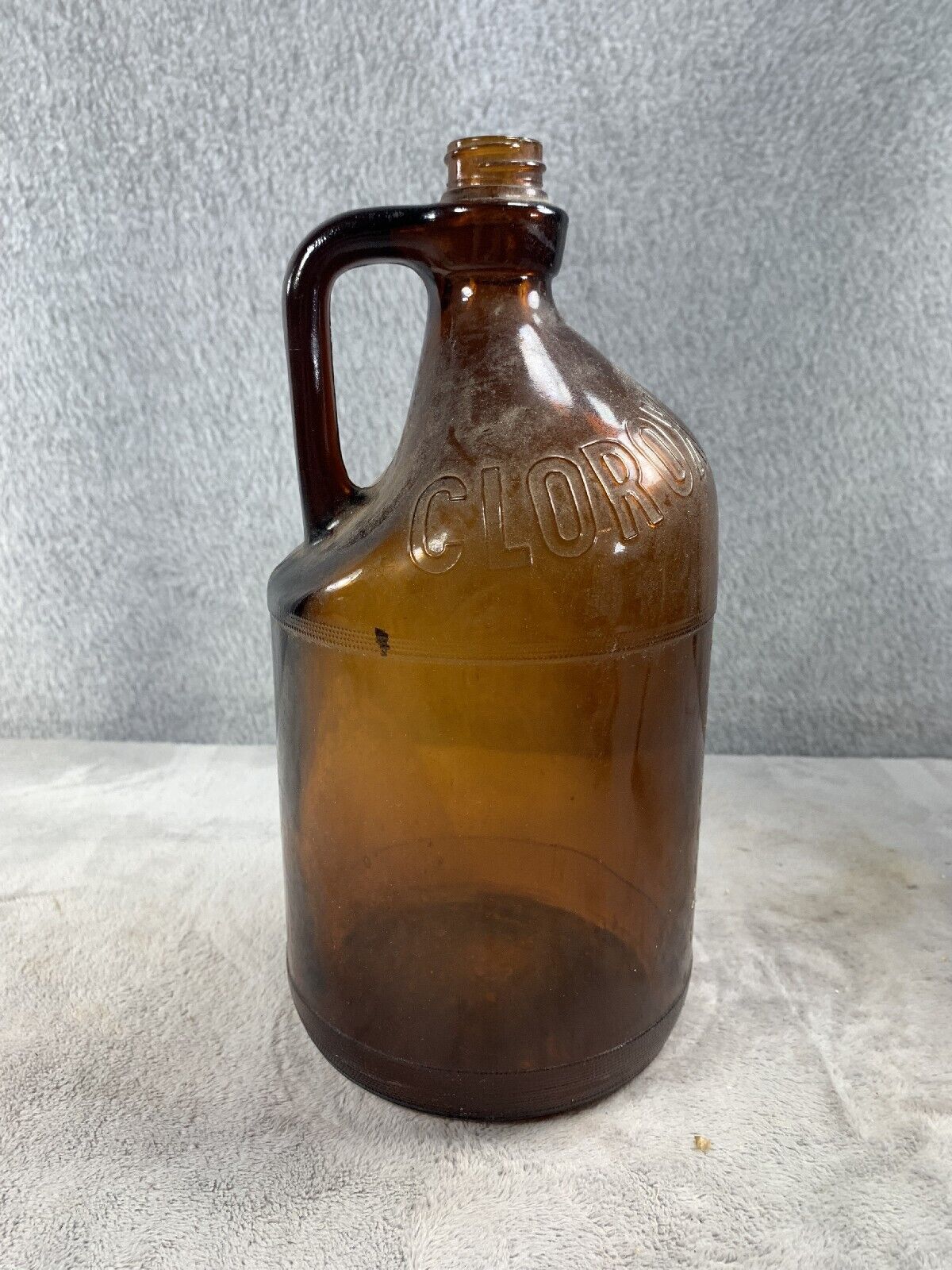 Vintage Amber Glass Clorox Bottle Jug Embossed Half Gallon 64oz 64 ounce No Lid