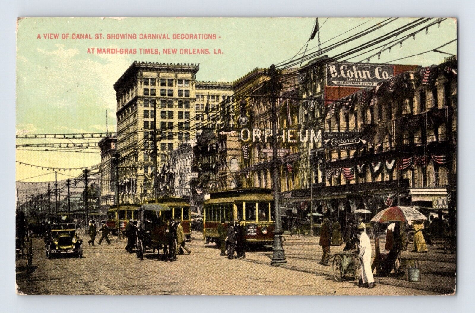 Postcard Louisiana New Orleans LA Canal Street Mardi Gras Orpheum 1916 Posted
