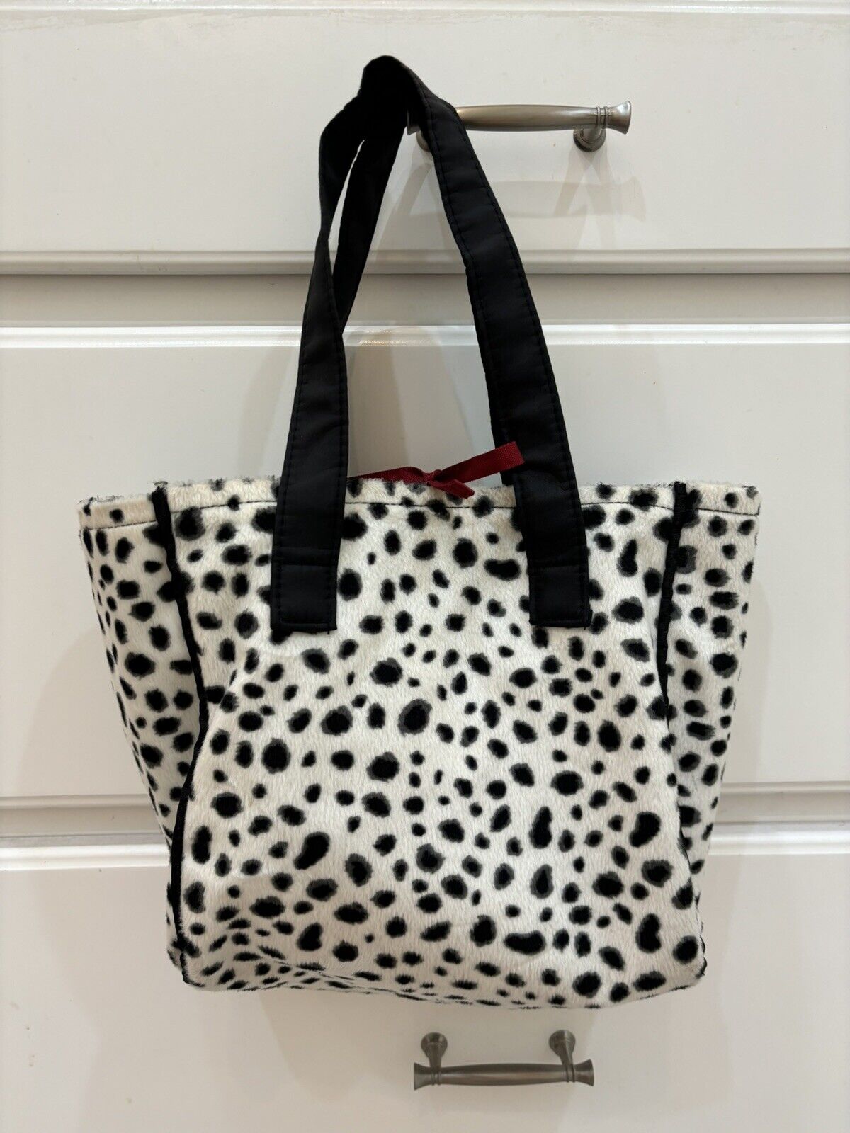 Vintage Disney Store 101 Dalmatians Black White Faux Fur Tote Purse Handbag Cute