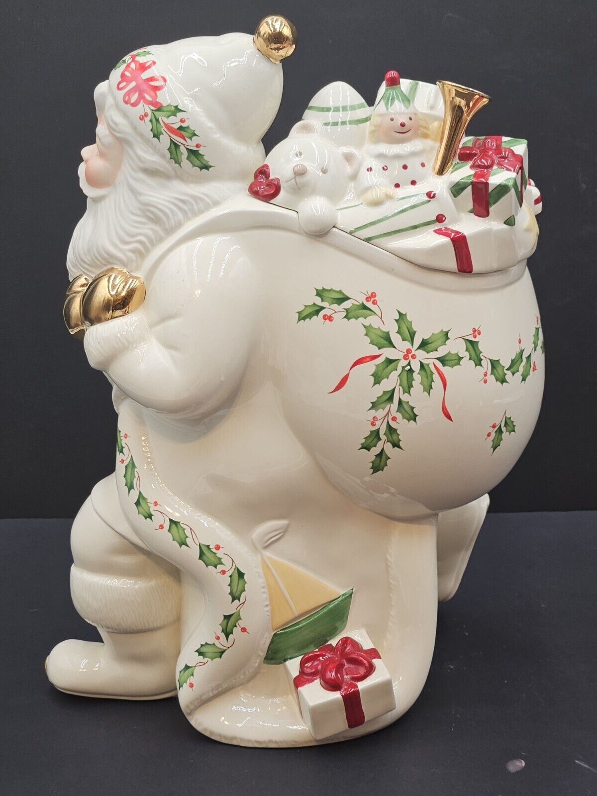 Lenox Christmas China Cookie Jar Porcelain Bag Of Toys 13.5 In 