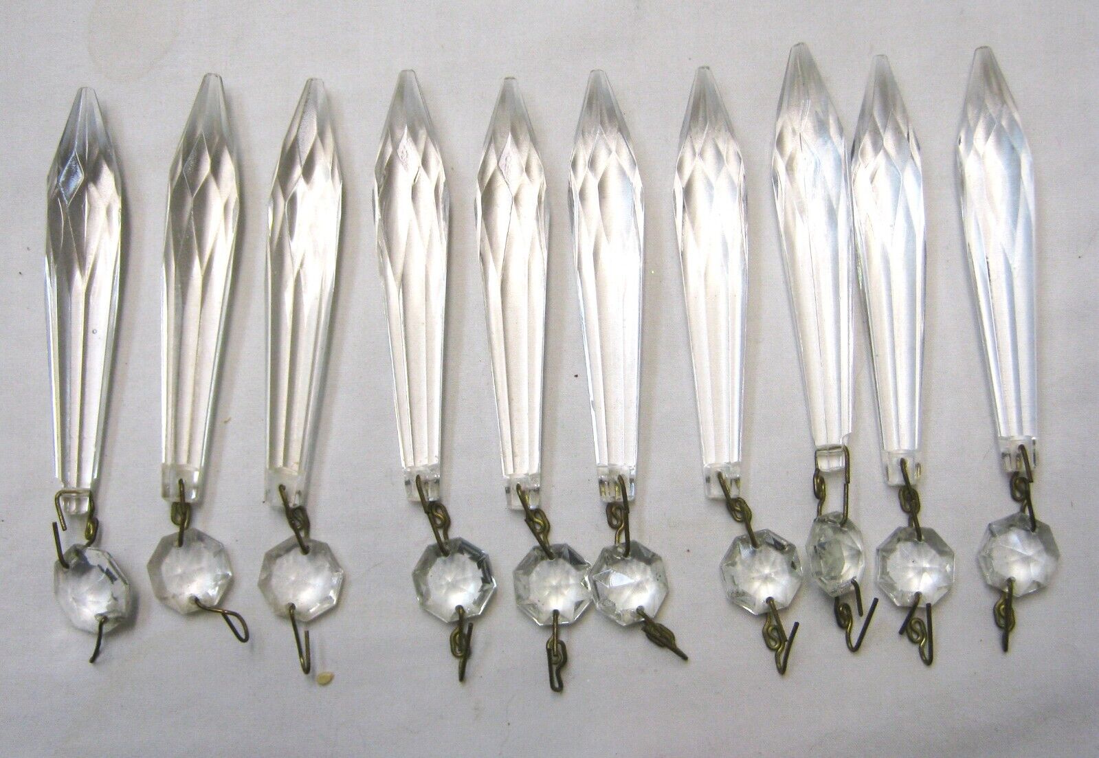 10 Vintage Spear & Button Glass Prisms:  3 3/4 \