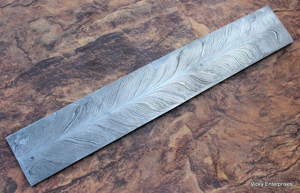 Forged Damascus Steel Billet Blank Blade Bar Stock Feather Pattern 12 X2