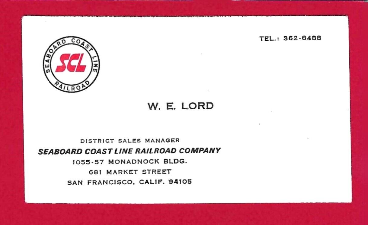 Vintage Seaboard Coast Line Railroad Business Card, San Francisco - 1960\'s
