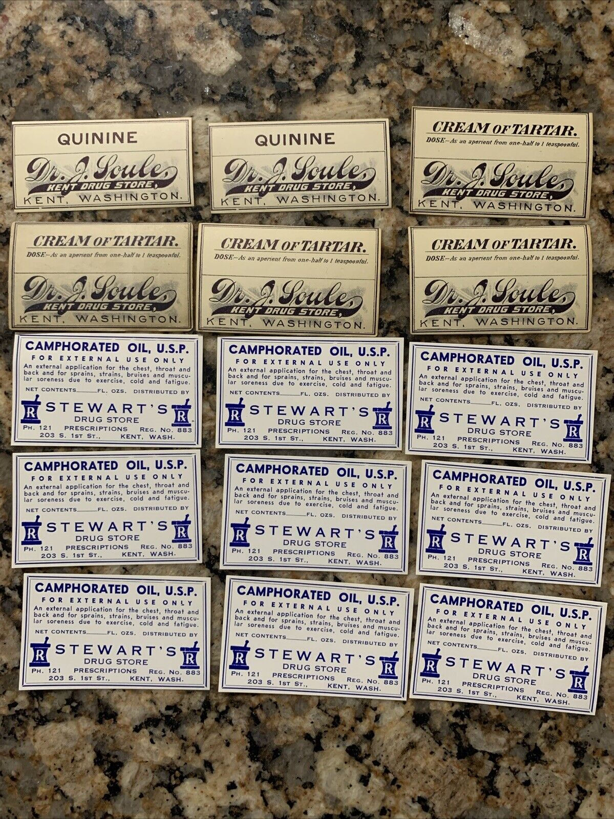 Antique Pharmacy Labels Kent, Washington Lot of 15 Ephemera