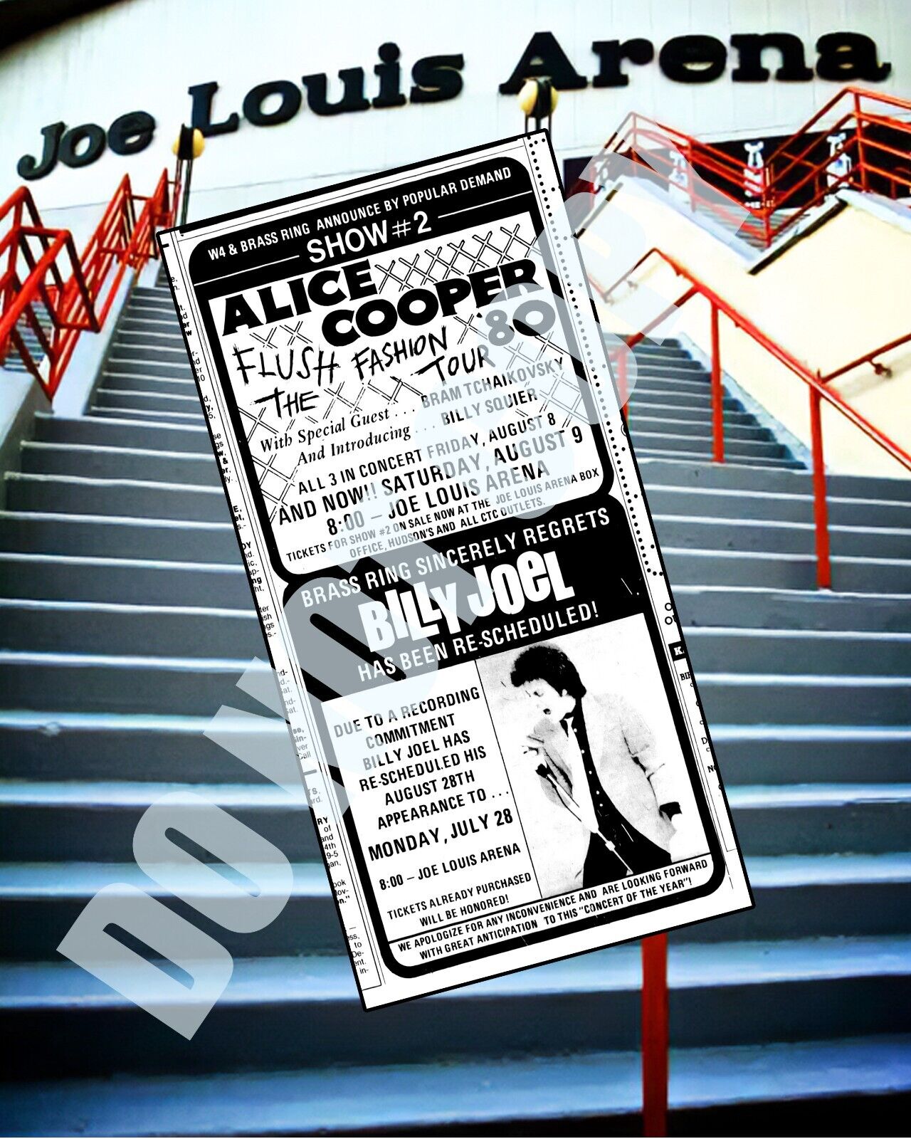 1980 Alice Cooper Flush the Fashion Tour Concert at Joe Louis Arena 8x10 Photo