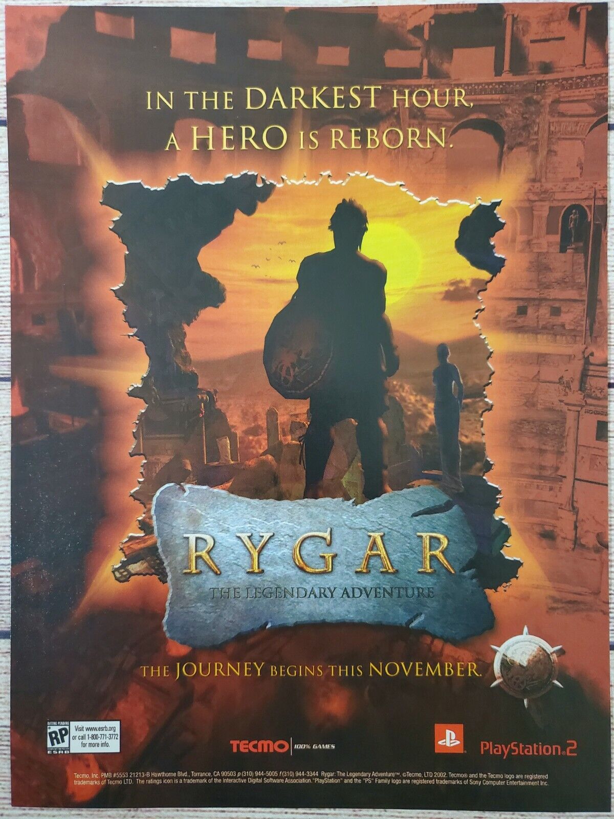 Rygar The Legendary Adventure Playstation 2 PS2 2002 Promo Ad Art Print Poster