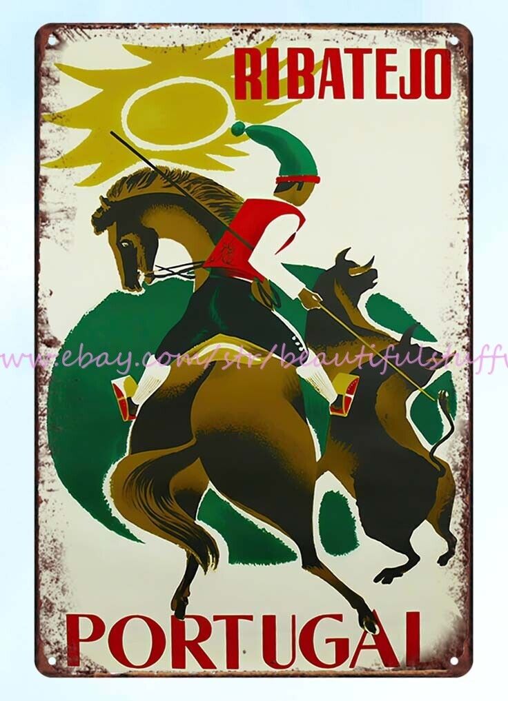 1962 Ribatejo Portugal Travel Poster horse equestrian metal tin sign old signs