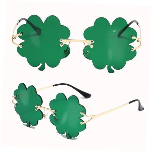 St. Patrick\'s Day Irish Shamrock Sunglasses - 1 Pack of Four-leaf Clover Green