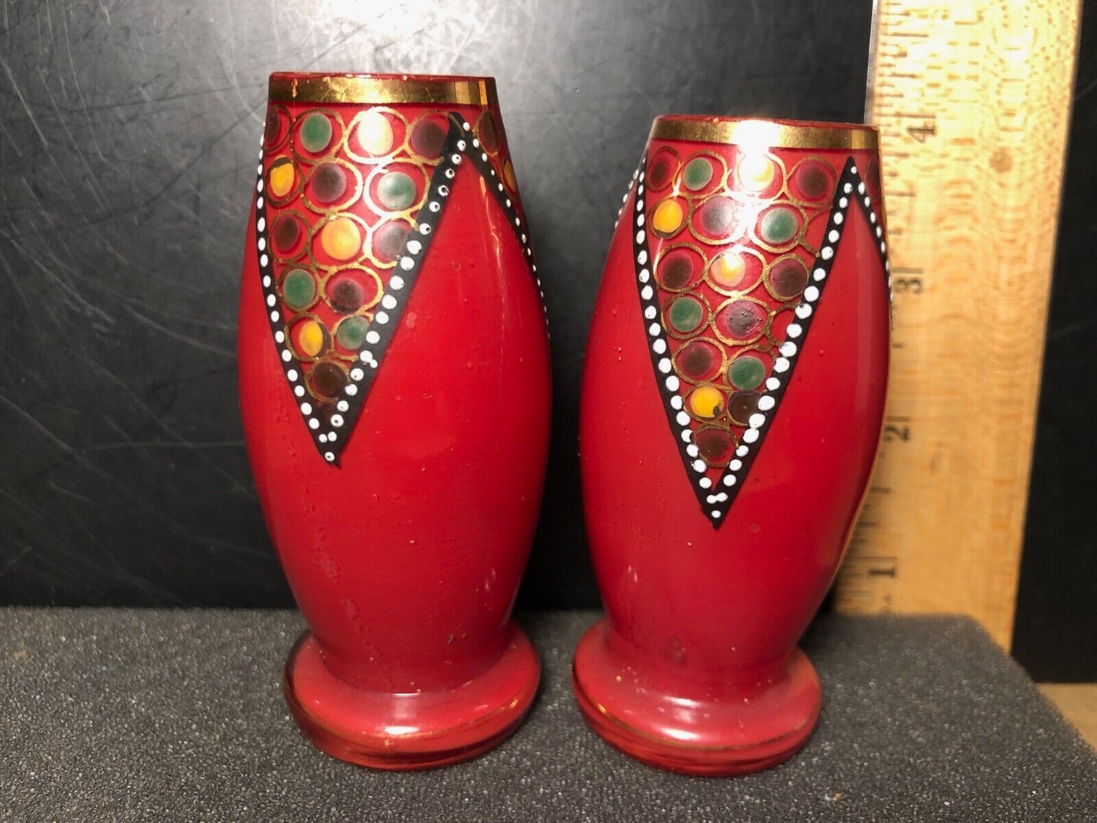 Vintage Small Bohemian Art Deco Bud Vases Hand Blown