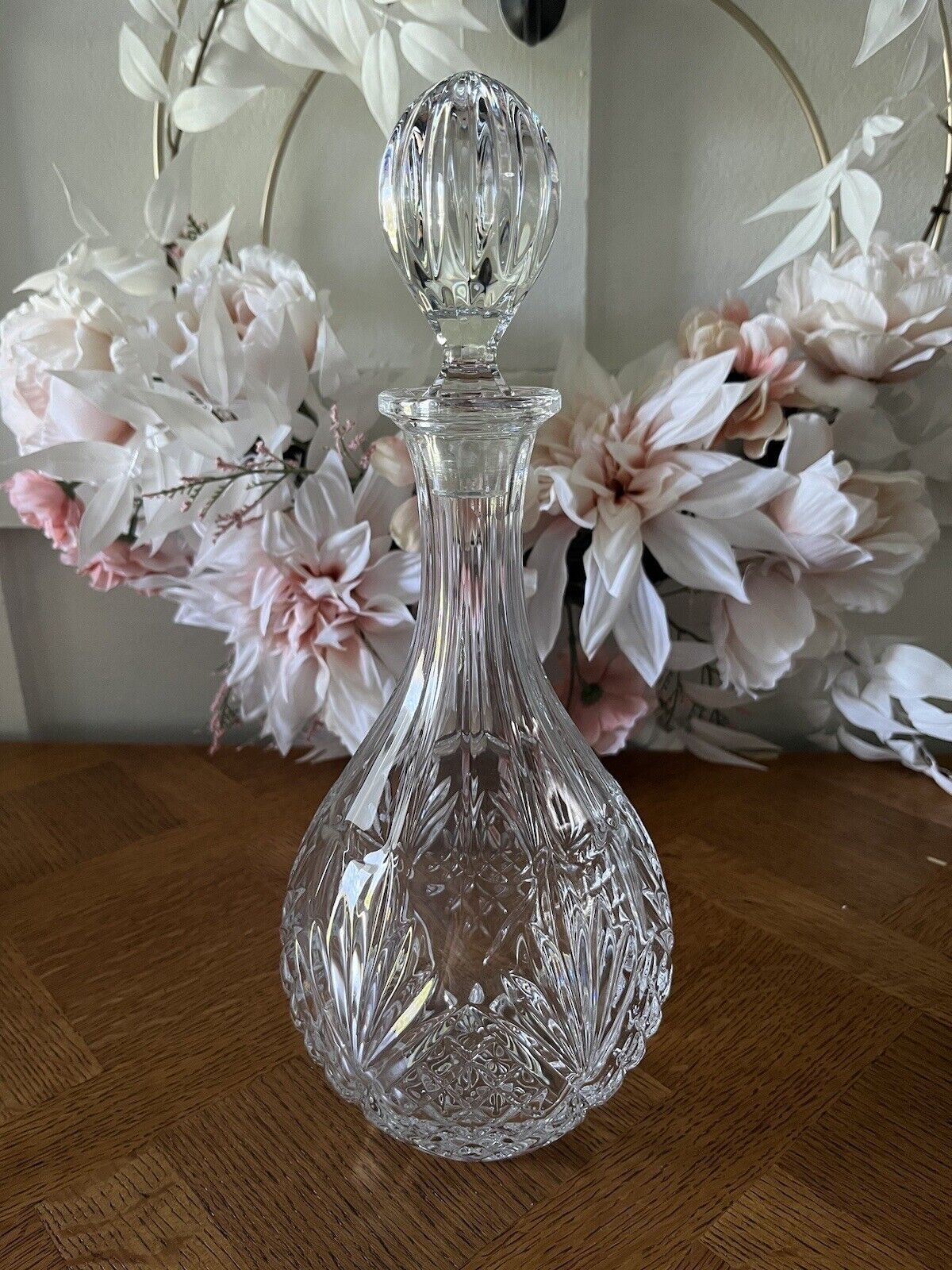 Vintage Lead Cut Crystal Glass Decanter, Whiskey, Port, Wine, Heavy, 12”