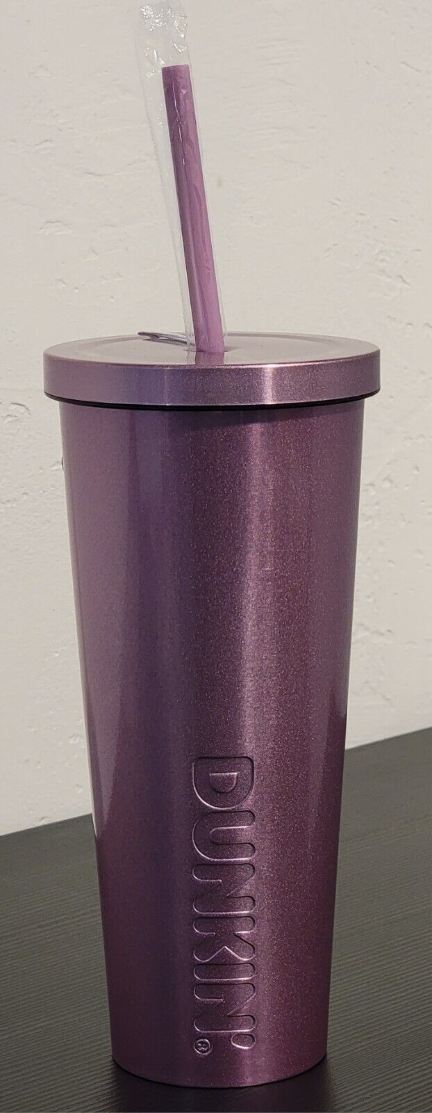 Dunkin Donuts 24oz Stainless Steel Sipper With Straw - Iridescent Pink Purple
