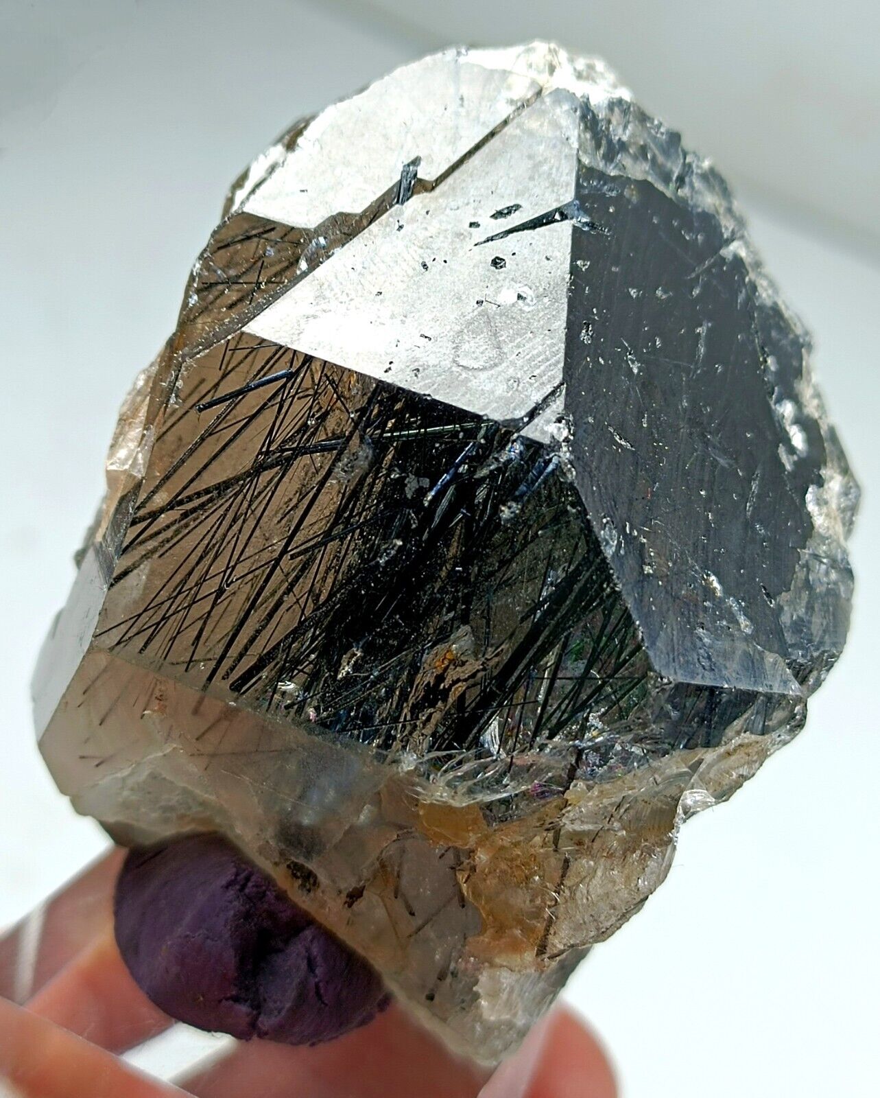 Riebeckite/Aegirine included High Lustrous Dark Smoky Quartz Crystal Specimen