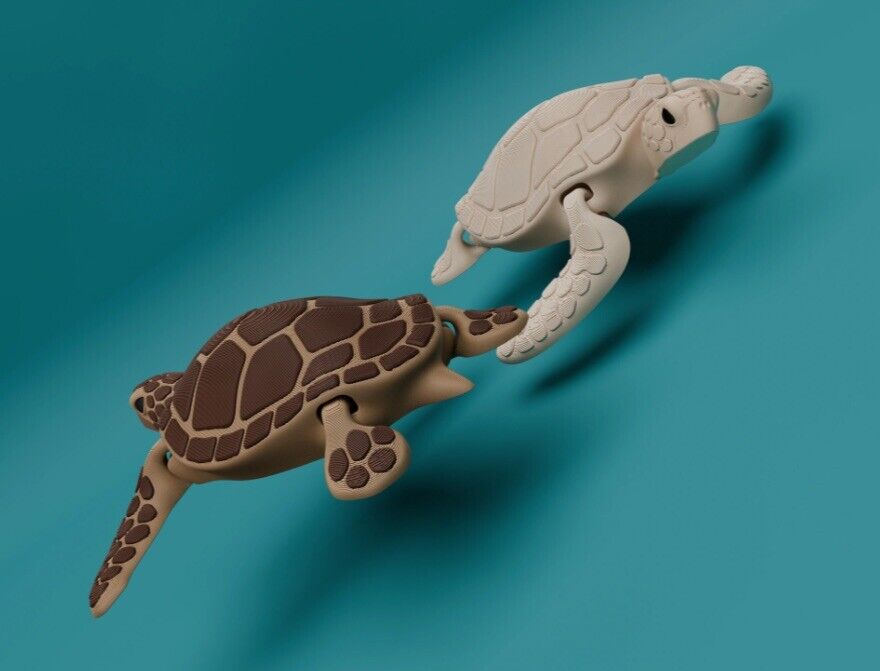 Articulating sea turtle 3-D printed one color