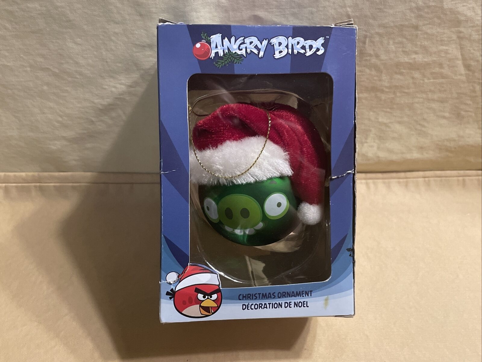 Rare 2012 Angry Birds Green Pig Santa Hat Christmas Xmas Ornament W/ Damaged Box