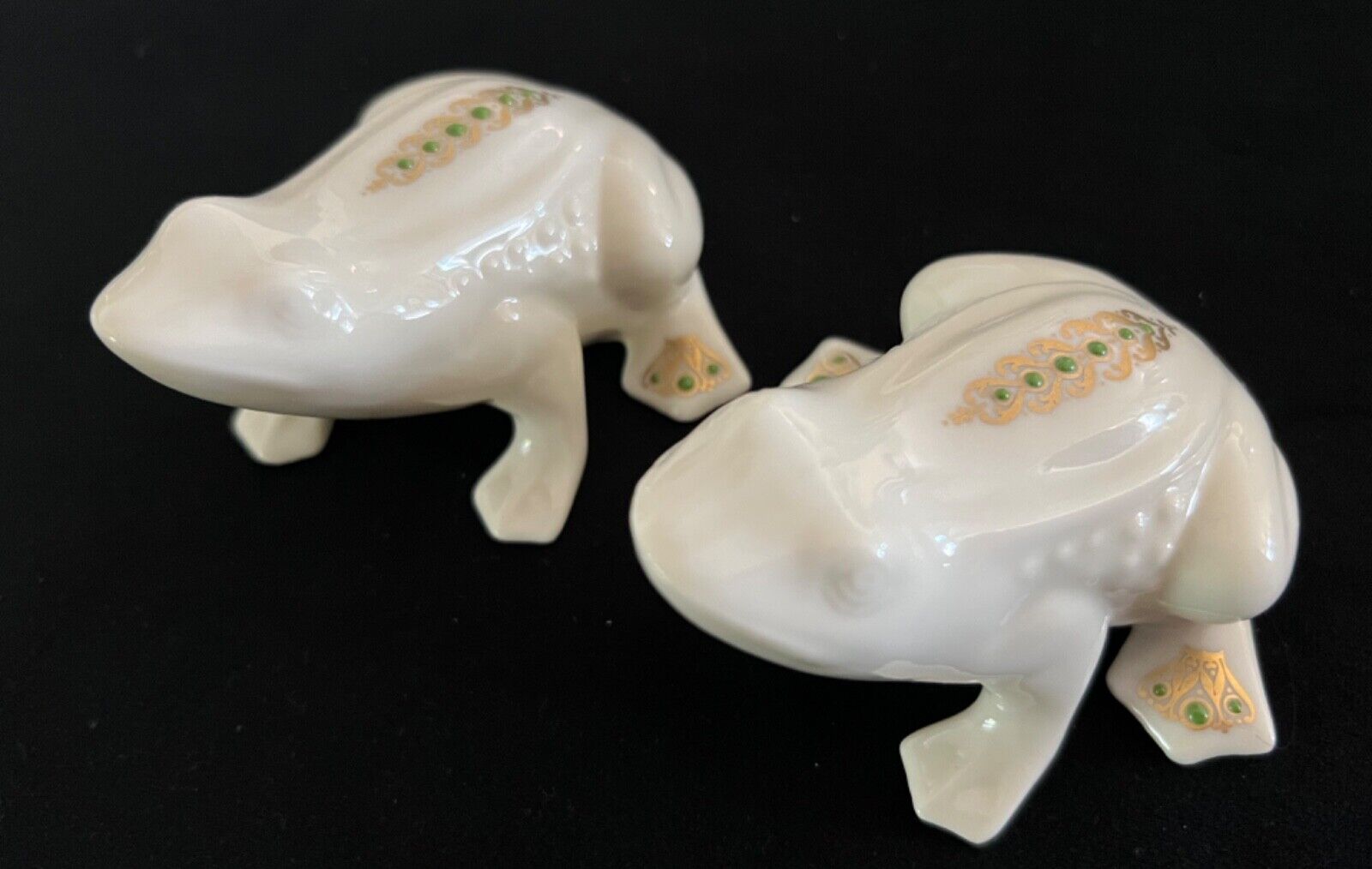 Lot of (2) Lenox Frogs~Lenox China Jewels Collection~1992~24K Gold & Green Dots