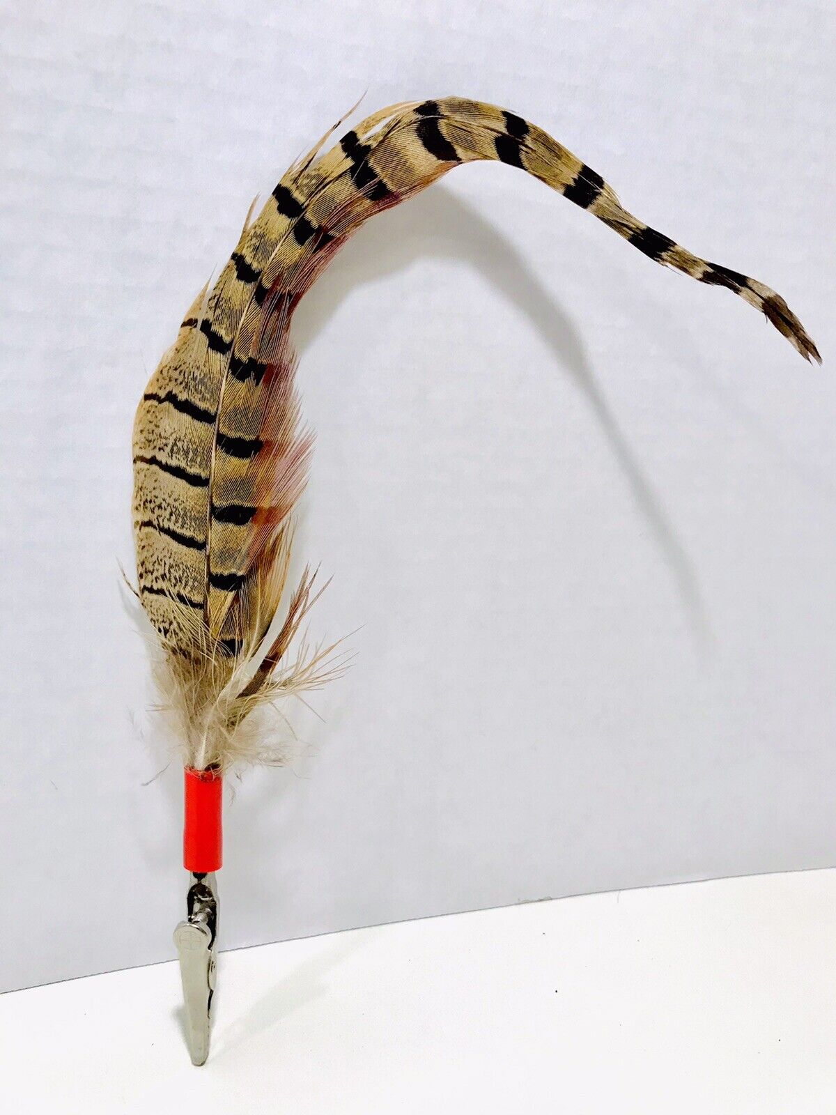 Native American Vintage 80\'s Curved Ringneck Pheasant Feather Handmade Hat Clip