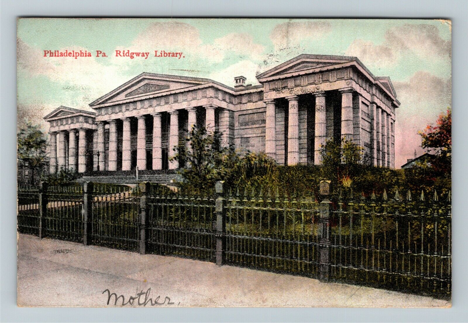 Philadelphia PA-Pennsylvania, Ridgway Library, c1909 Vintage Postcard