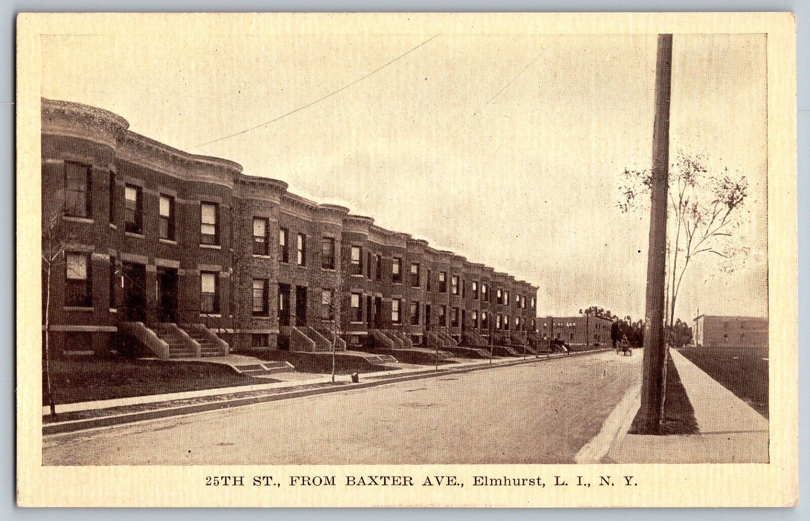 New York - View on 25th St. from Baxter Ave, Elmhurst, L.I. - Vintage Postcard