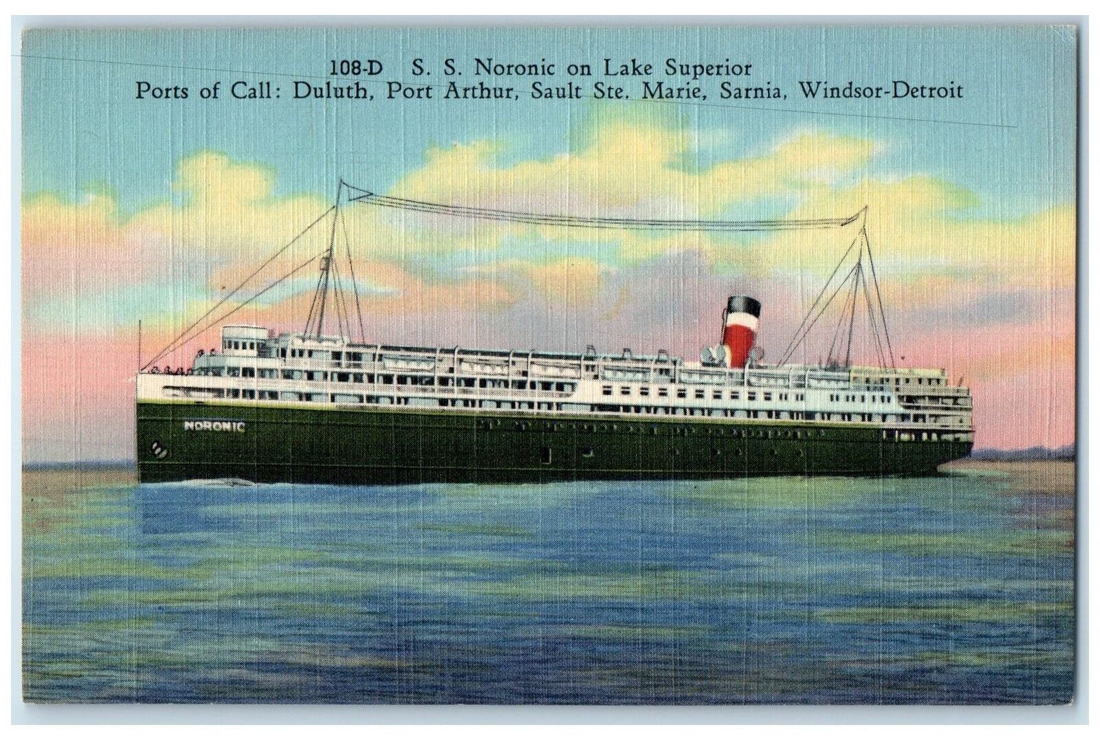 c1940\'s Steamship Noronic On Lake Superior Sault Ste. Marie Michigan MI Postcard