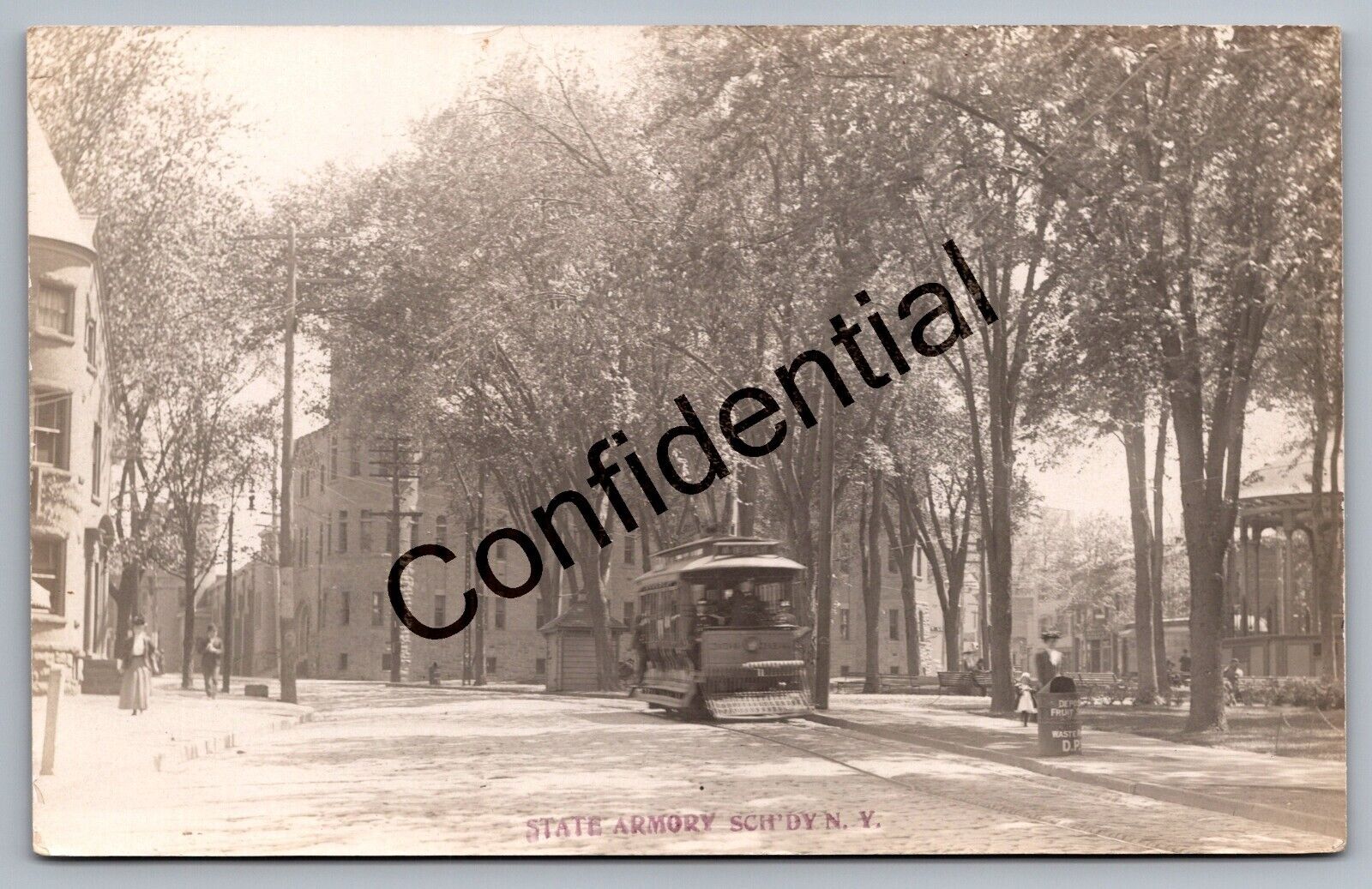 Real Photo State Armory Trolley At Schenectady NY New York w/ Trash RP RPPC H105