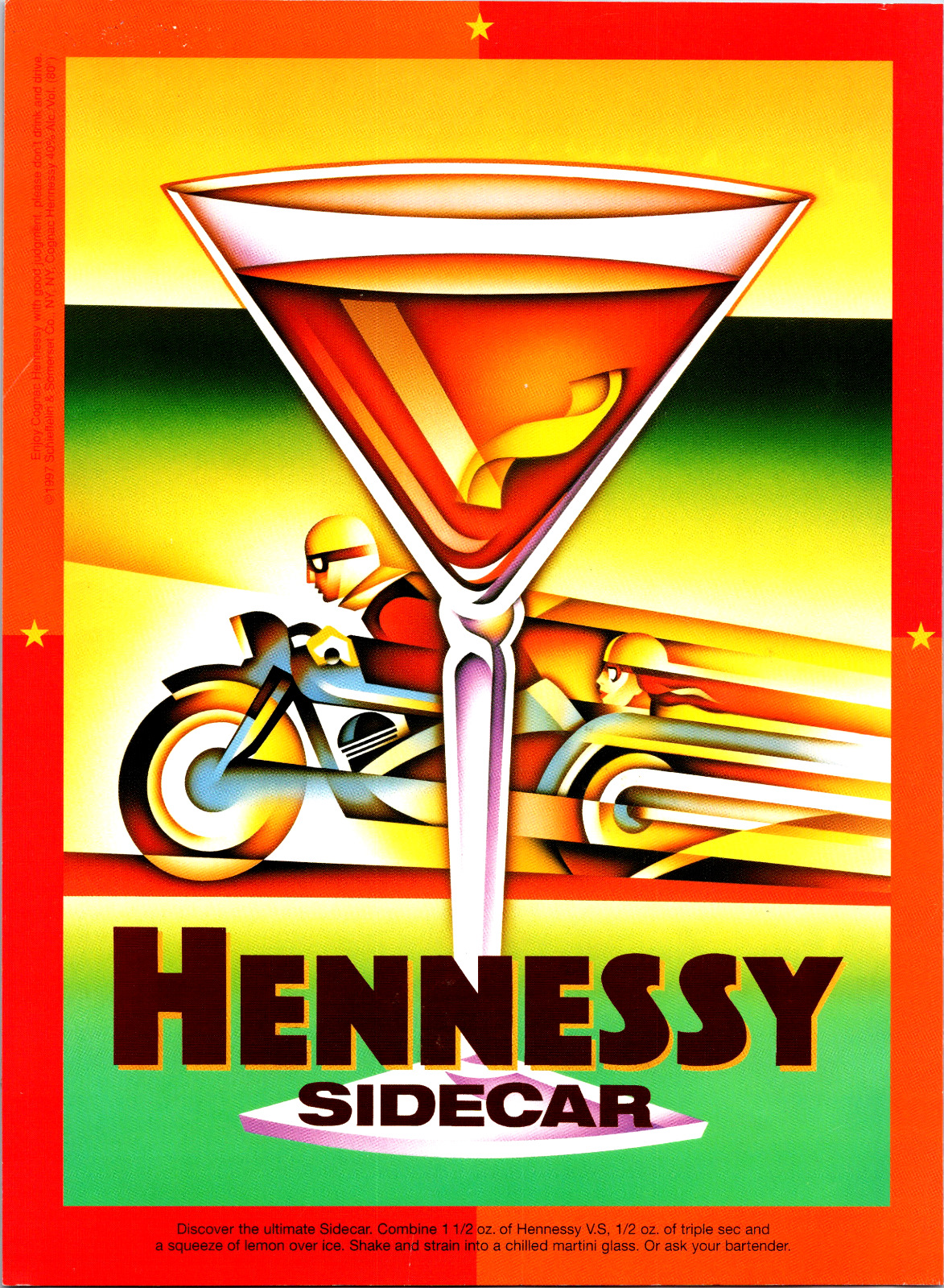 1998 Hennessy VS Cognac Sidecar Motorcycle Vintage Print Ad - Ephemera Full Page