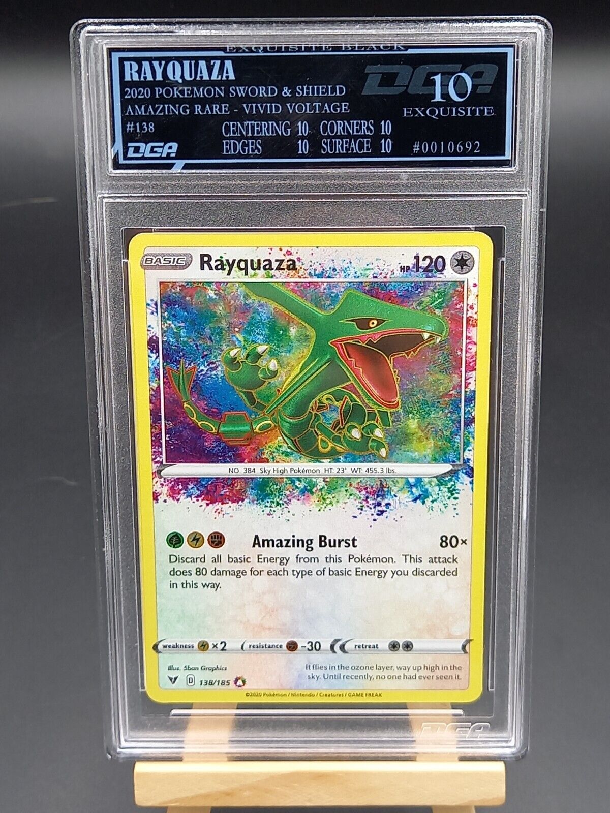 Pokemon Card Rayquaza Amazing 138/185 Vivid Voltage black label DGA 10 PSA 