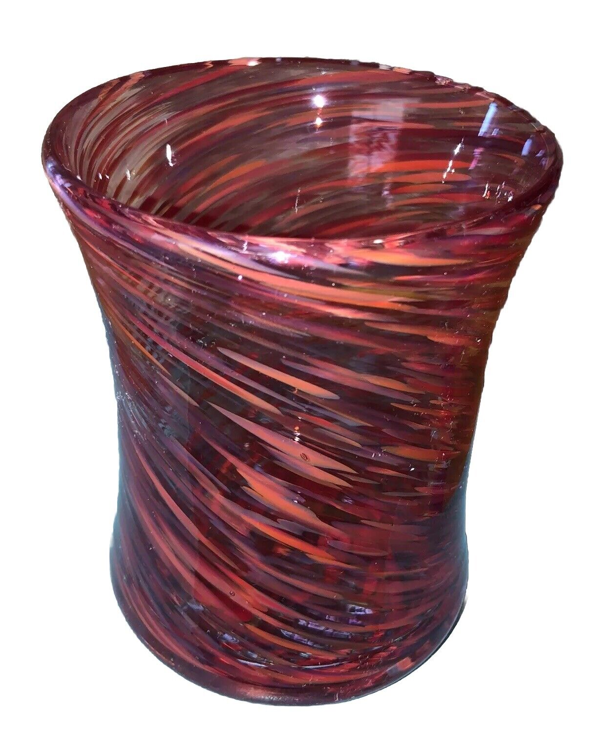 Beautiful Red Swirl Vintage Art Glass Vase/Container ￼ Nice