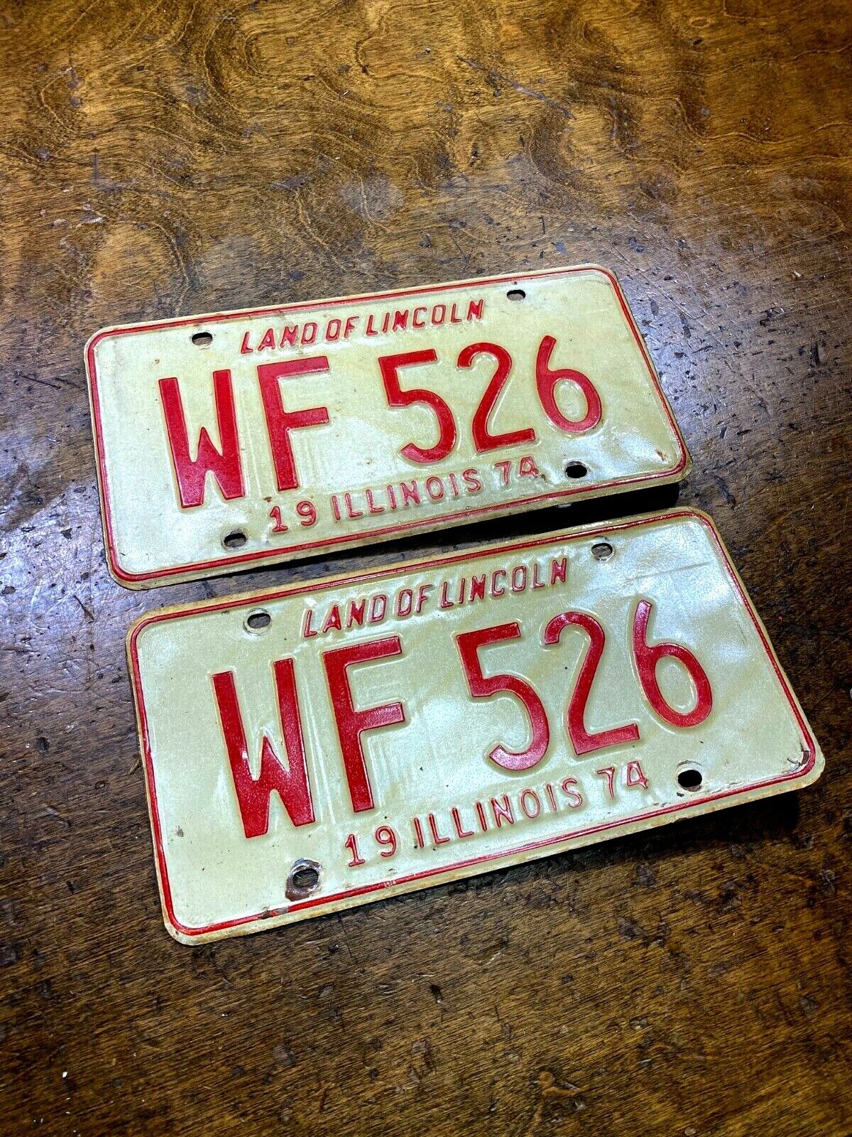 Original Match Pair of 1974 Illinois Car License Plate WF 5326 Automobile Tags
