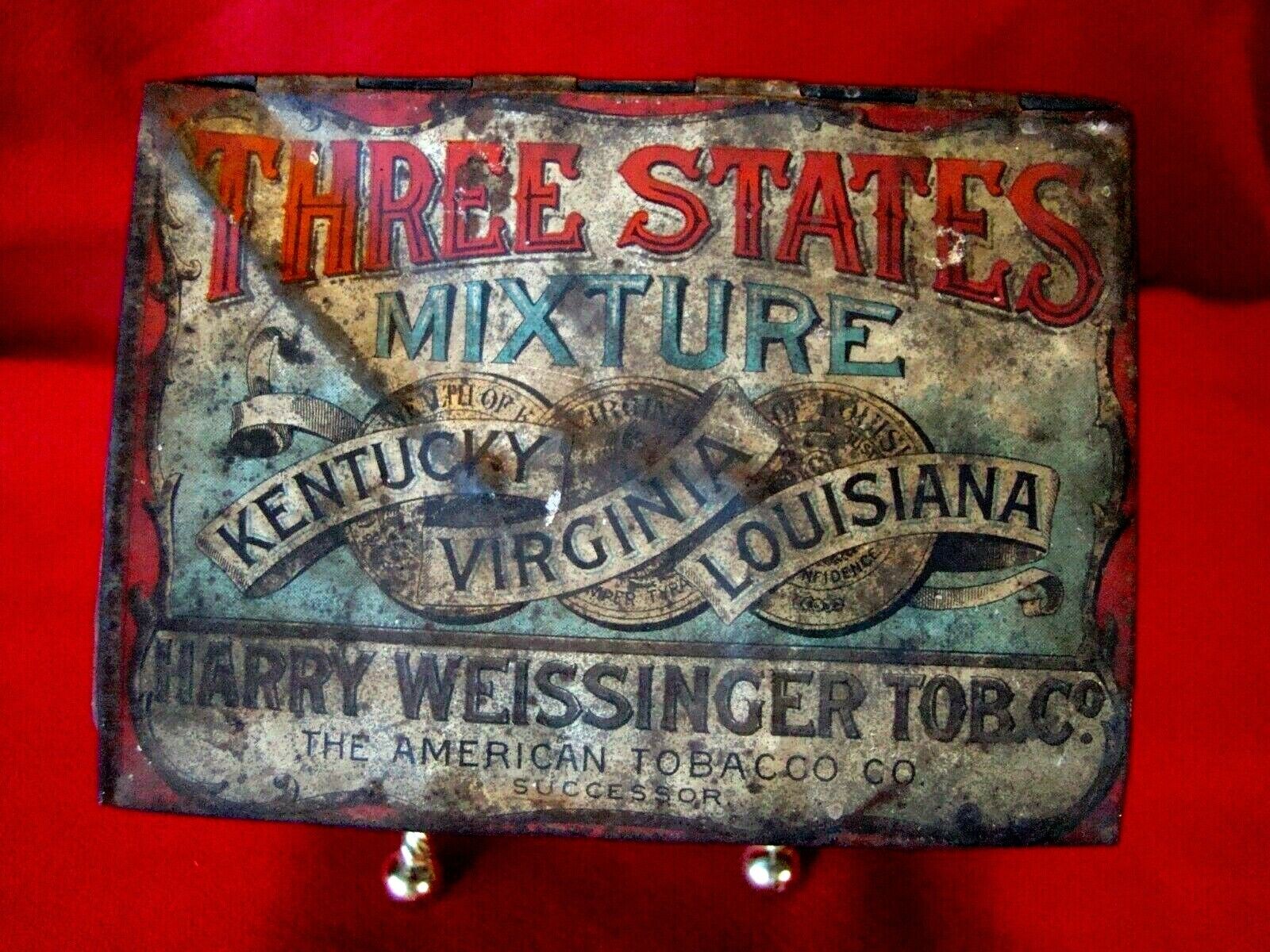 Vintage - Three States Mixture - Tobacco Tin - Harry Weissinger Tob. Co. - L@@K