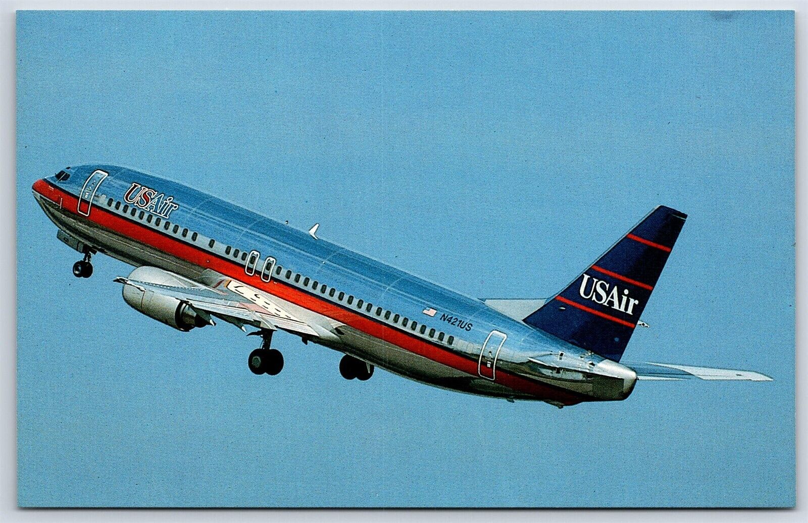 Airplane Postcard USAir Airlines Boeing 737-401 N421US Taking Off DE1