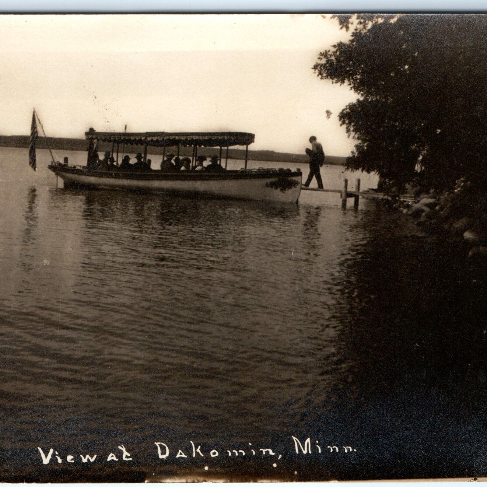 1910 Dakomin, Minn RPPC Boat Bois de Sioux River Real Photo Postcard Tour MN A96