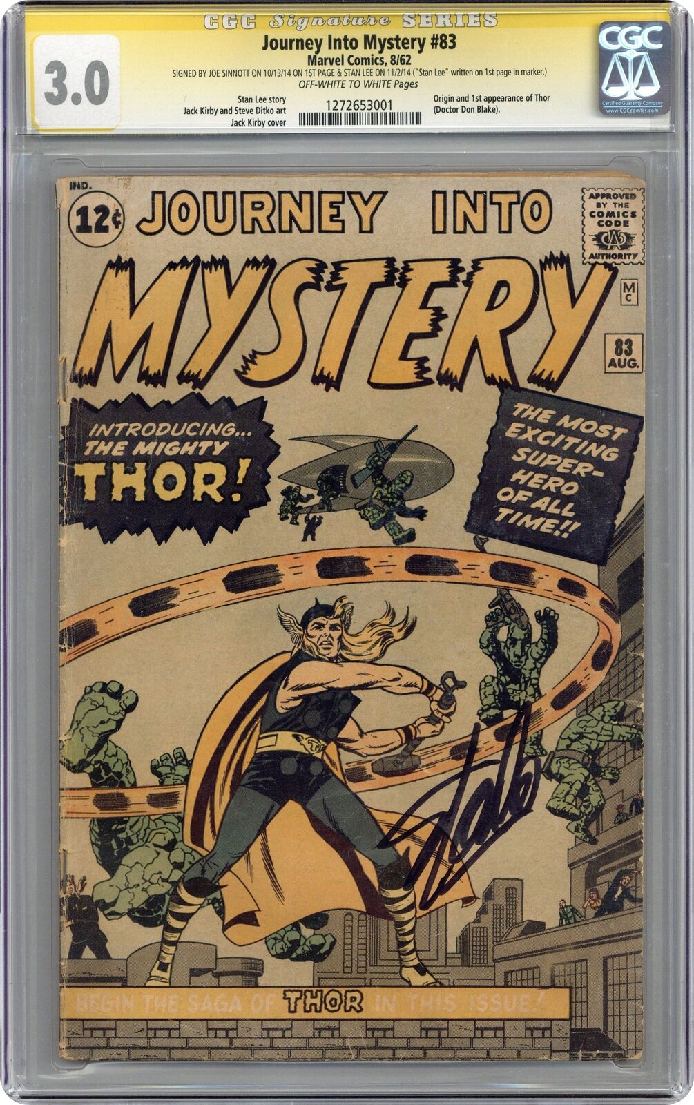 Thor Journey Into Mystery #83 CGC 3.0 SS Stan Lee/Sinnott 1962 1272653001