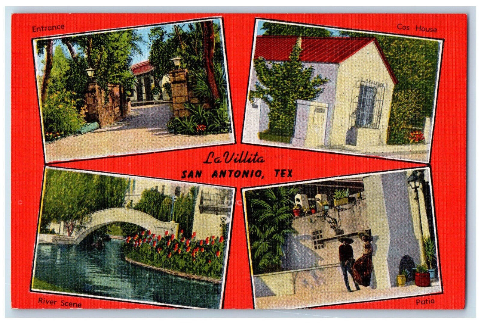 c1940\'s La Villita San Antonio Texas TX Multiview Vintage Red Postcard
