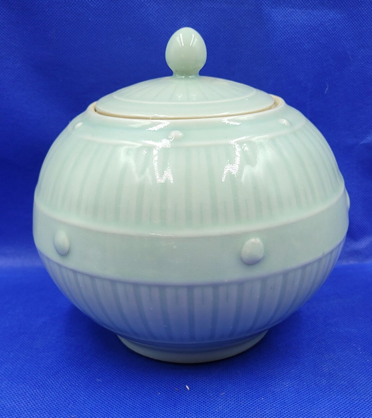 Vintage Chinese Celadon Glazed Porcelain Jar With Lid