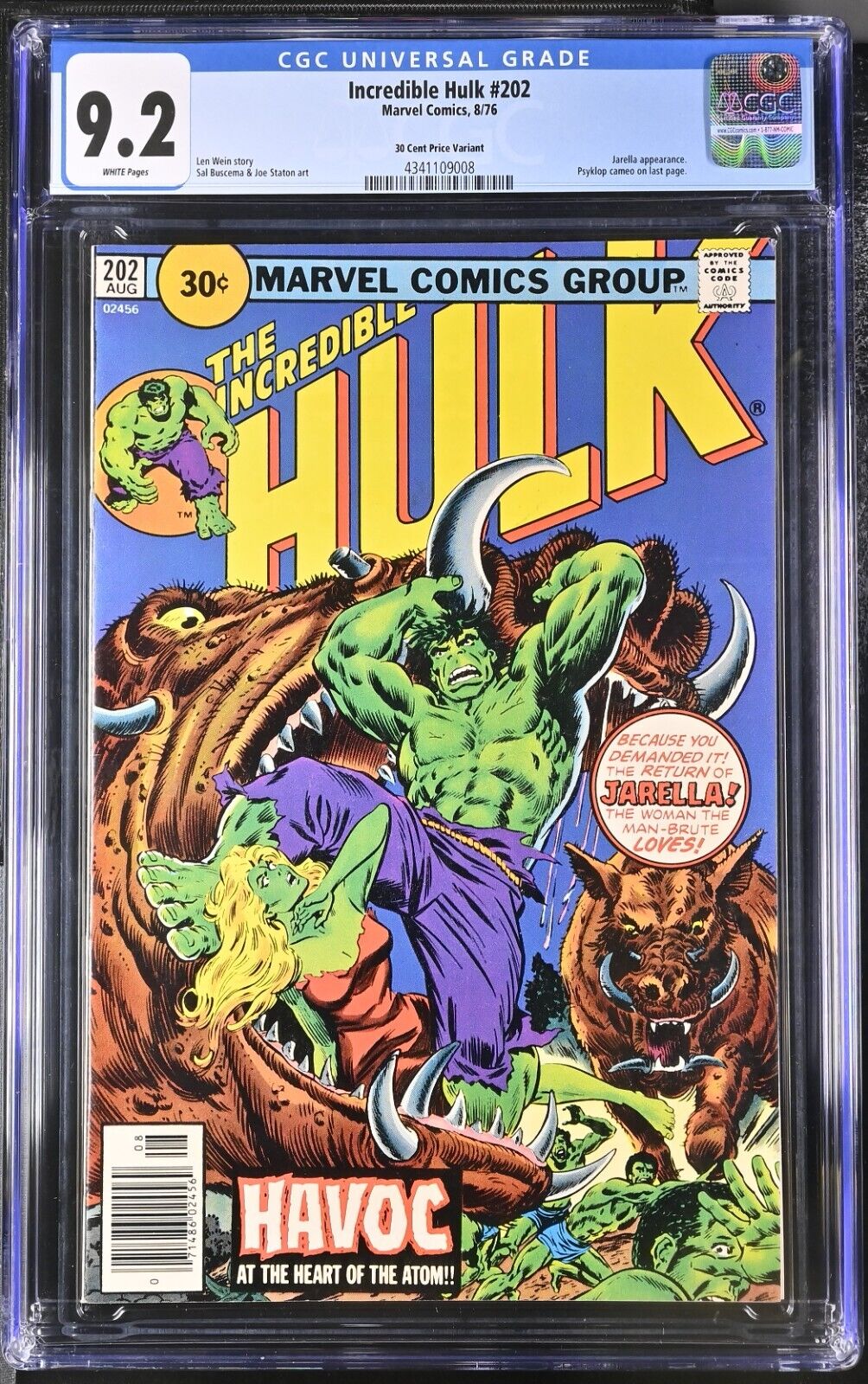 Incredible Hulk #202 CGC 9.2 (1976) 30 Cent Price Variant Marvel Comics