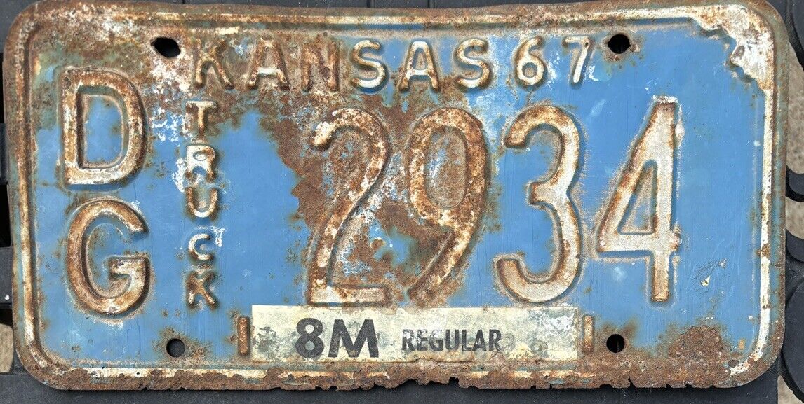 1967 Vintage Kansas License Plate DG-2934. Truck. Rough Shape- Douglas County