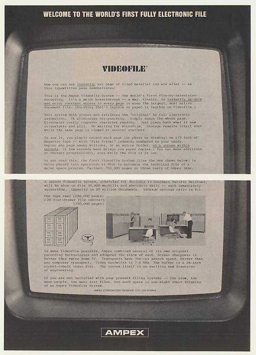 1966 Ampex Videofile Electronic Filing System 2-Page Ad