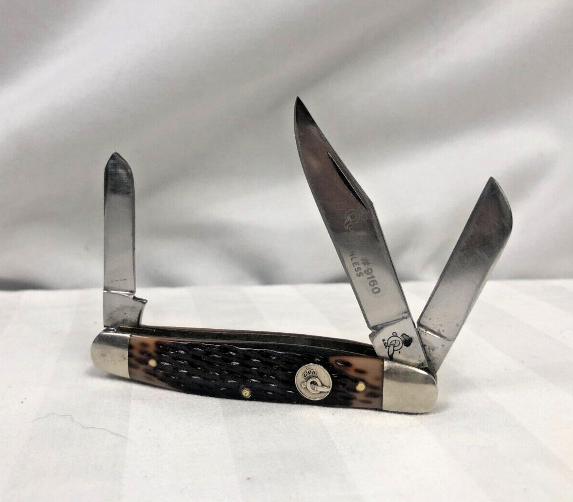 Vintage Queen USA 3 Blade Stockman Pocket Knife #9160 Delrin Handles