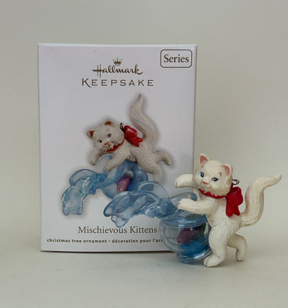 Mischievous Kittens #14 - 2012 Hallmark Ornament - White Cat Spilling Fishbowl
