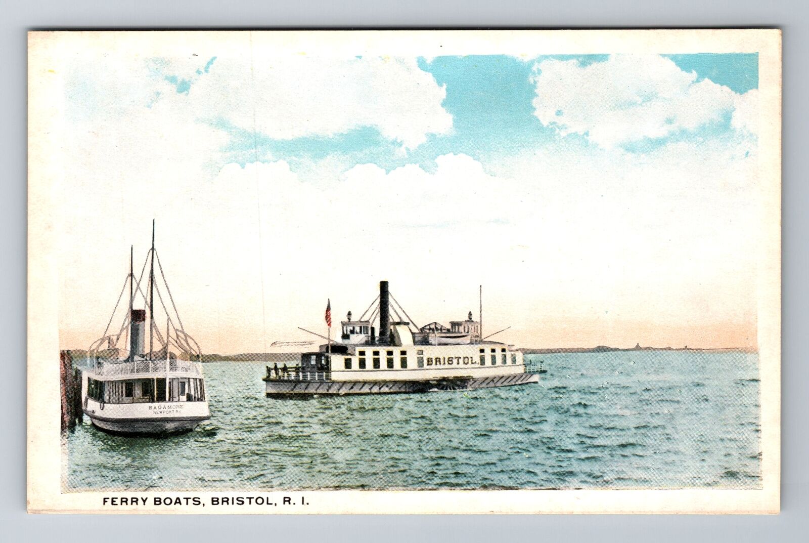 Bristol RI-Rhode Island Ferry Boats  Vintage Souvenir Postcard