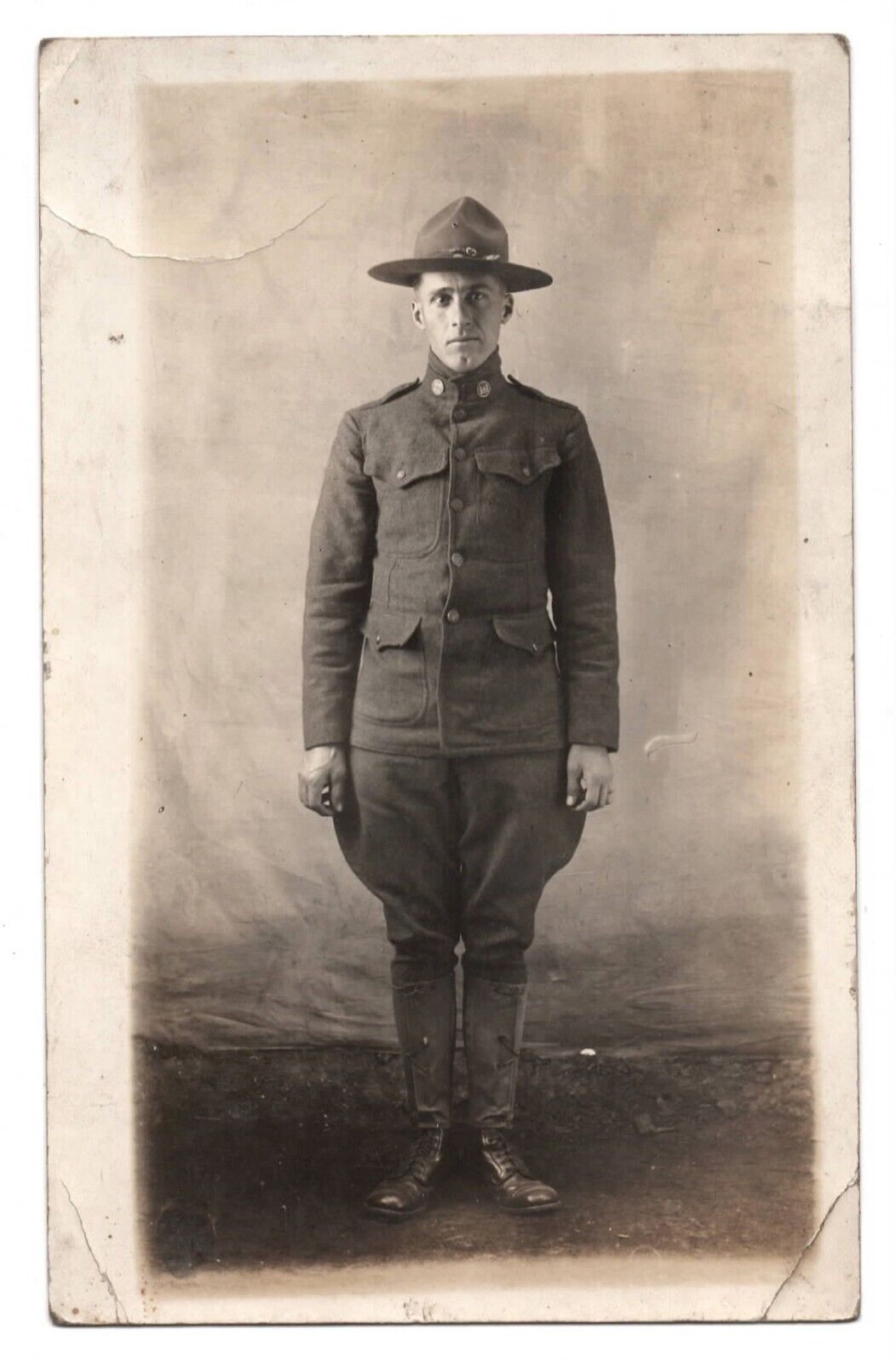 WW1 American Soldier RPPC 1917 in Uniform Vintage Military Real Photo Postcard
