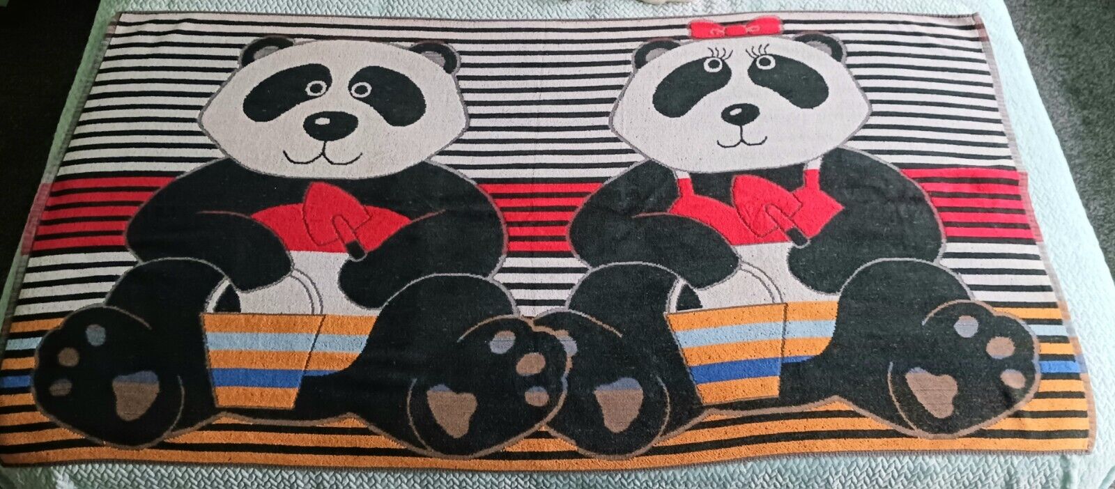 Vintage Sand N Surf Towel Panda Bears With Shovel Bucket 🪣 56